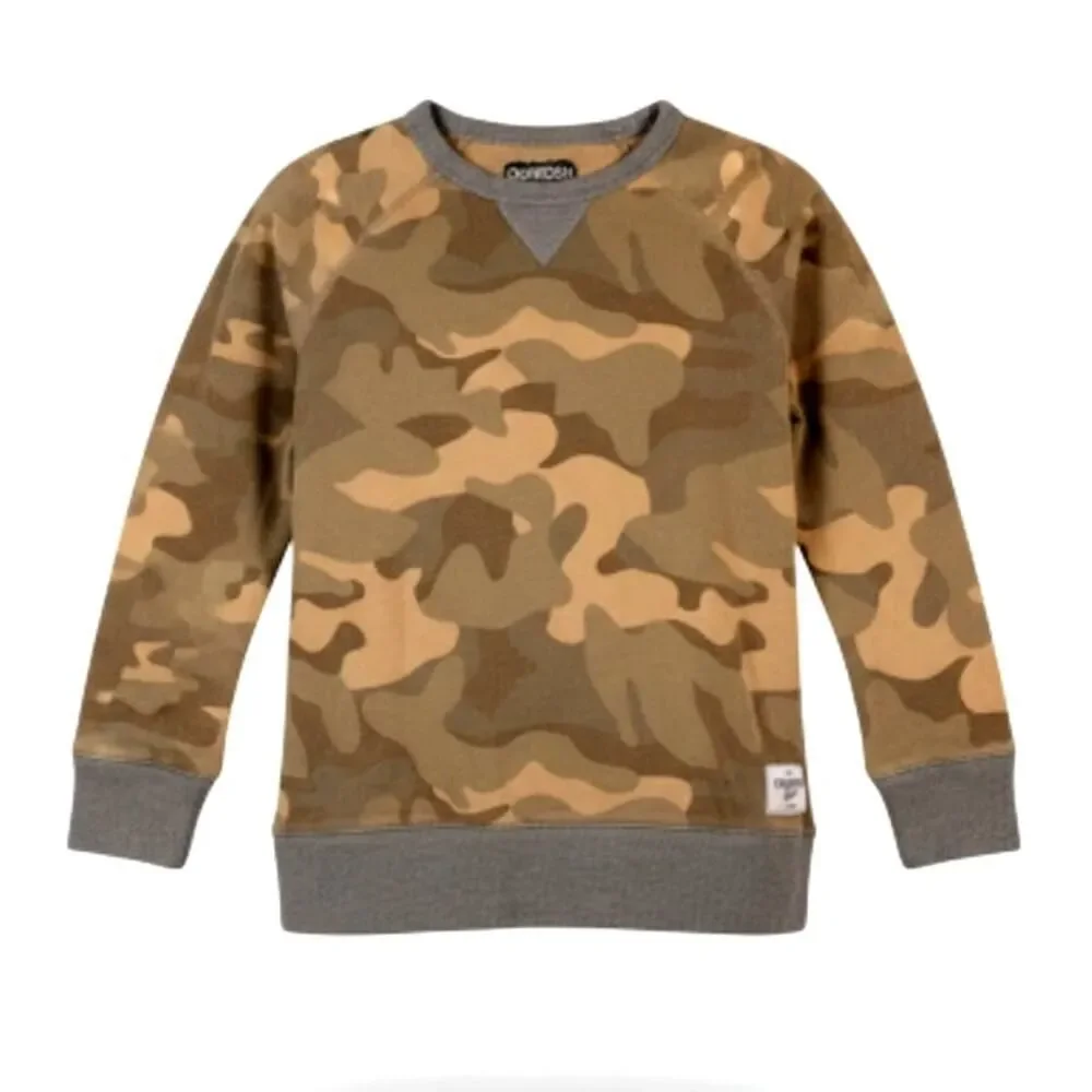 Oshkosh Boys Green & Brown Camo Pullover Sweatshirt - Size 8